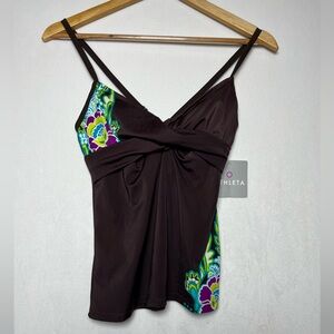 Athleta NEW Women's Brown Floral Athletic Beach Tankini Top Size 34B/ 32C